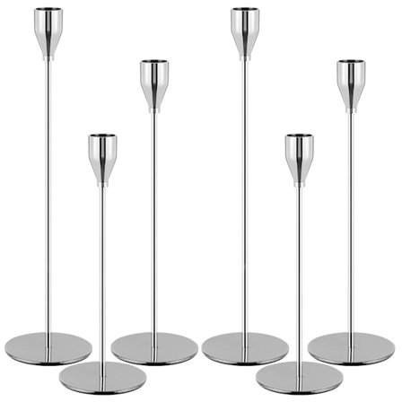 7 stk. gullfargede lysestaker, høye lysestaker i metall, lysestaker til bryllup, fest, spisestue, hjemmedekorasjon