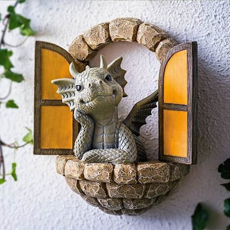 Garden Dragon Figurine - Handcrafted Decorative Garden Statue - Weatherproof - Indoor & Outdoor