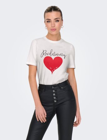 ONLY Onlvallie Life S/S Love Top Box Jrs - White - XS