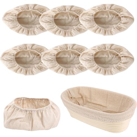6 Pakk Ellipse Brødheving Kurv Klut Fôr Rattan Baking Deig Kurv Deksel Naturlig Rattan Banneton Heving Klut