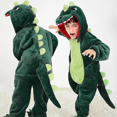 Dinosaur Onesie för Barn, Flanell, Djur Onesie, Tecknade Pyjamas (140cm) 3-4 År