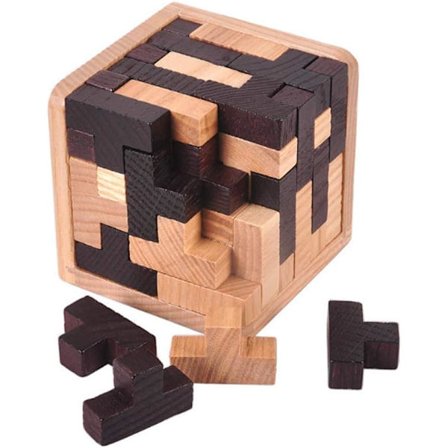 54-delt træhjerne-teaser-puslespil T-formet byggeklodser geometrisk puslespil pædagogisk legetøj til børn voksne sort og hvidt puslespil