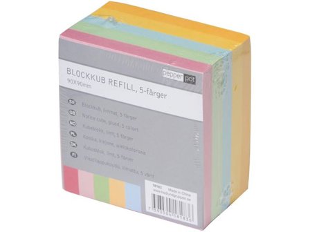 PEPPER POT Blockkub Refill 90x90mm 500 ark fem färger - Lyreco - Kontorsmaterial - Block och anteckningsböcker - Blockkuber