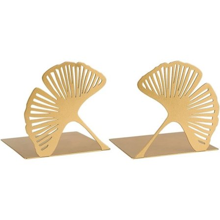 Sæt med 2 dekorative guld metal bogstøtter med udskåret look