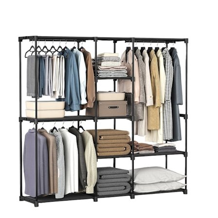 Rootz Black Open Garderob - Closet Organizer - förvaringsställ - Hållbart stål - 43 x 182 x 182 cm