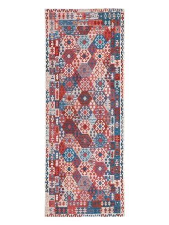 Washable Indoor/Outdoor Rug Ruva Kilim Blue/Red Runner Small Oeko-Tex