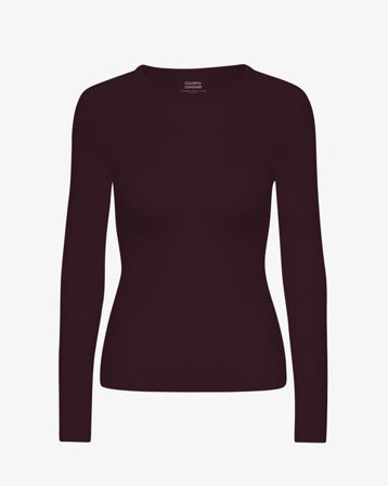 Women Organic Rib LS T-Shirt - Oxblood Red - Female - L