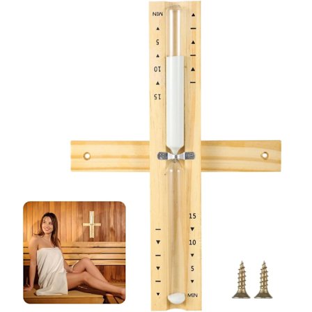 Sauna Timglas Sand Timer, 15 Minuters Sand Timer Trä Sandklocka Timglas med Sand Sauna Tillbehör, Väggmonterbar