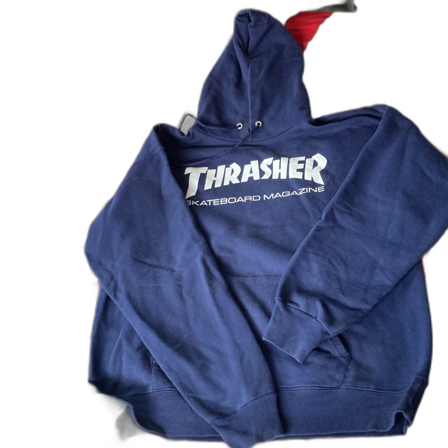 Oanvänd Mörkblå Thrasher hoodie med tryck