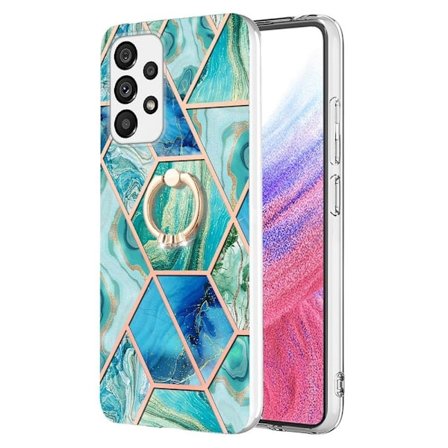 Marble Patterned Suojakuori With Ring Holder For Samsung Galaxy A53 5G - Vihreä