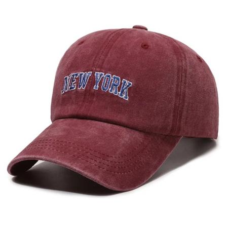 Cap för herrtvättad bomull våren retro NEW YORK Letter Broderi Snapback Kepsar för kvinnor Casual Soft Top Trucker Dad Hats Wine Red Adjustable