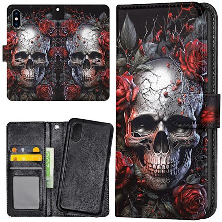 iPhone XR - Plånboksfodral/Skal Skull Roses