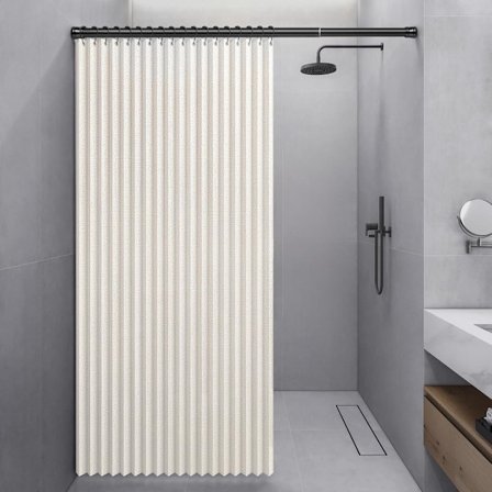 Vattentätt Vikbart Duschdraperi, Robust Duschdraperi i Linne, Magnetremsa, Stänksäker, Snabbstängning, Beige, 120 x 190 cm