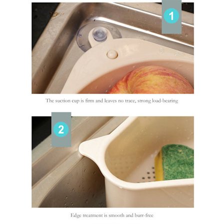 Multifunktionel trekantet afløbskurv med sugekop opbevaringsstativ med hul bund