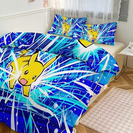 Ez318 Pik_achu Sengesett med Trykk Dynetrekksett 3 Deler 1 Dynetrekk og 2 Putetrekk for Kvinner Menn Tenåringer Flere størrelser å velge mellom IU3