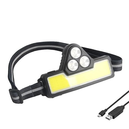 Oppladbar LED-hodelykt COB-hodelykt, 3 lysmoduser, IPX