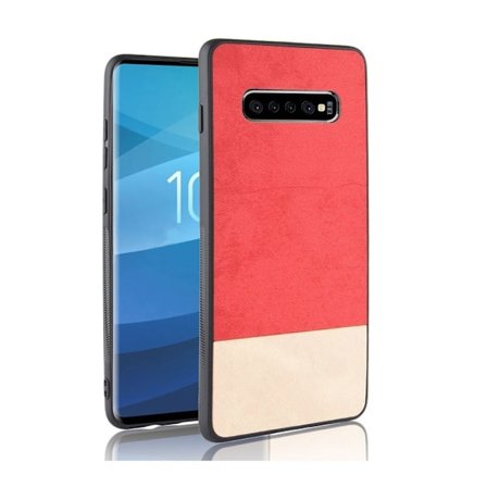 Samsung Galaxy S10 Plus två tons hybrid läderfodral - Röd