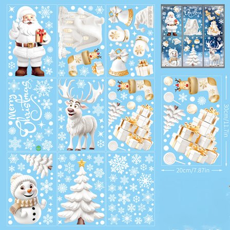 Julevinduesklistermærker, dobbeltsidede julevinduesdekorationer, PVC genanvendelige snefnug vinduesklistermærker hvide kompatible 