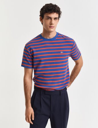 GANT Waffle Stripe Ss T-Shirt - Navy - XXXL