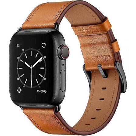 Kompatibel med Apple Watch-reim 45 mm 44 mm 42 mm, ekte lærreim erstatningsreim kompatibel med Apple Watch Series 7/6/5/4/3/2/1/SE, brun reim
