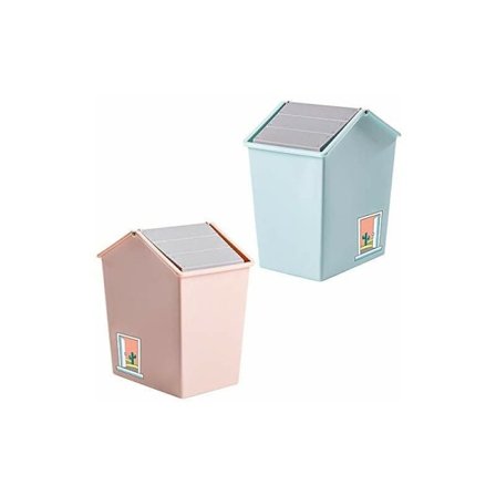 Mini skraldespand med drejelig låg i plast 1,5L til badeværelse, bil, kontor, bordplade (pink og lyseblå)