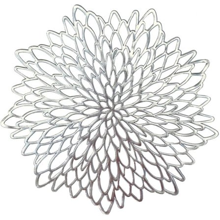 Bordsunderlägg Set om 6 Runda Löv Bordsunderlägg Tvättbara Värmebeständiga Vinyl Bordsmattor för Modernt Kök Matbord Silver