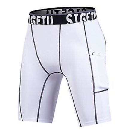 Herre Løpetights Shorts Med Lomme Hurtig Tørk Elastisk Sports Kompresjon Trenings Shorts Sommer Fitness Sweatpants (2XL Hvit)