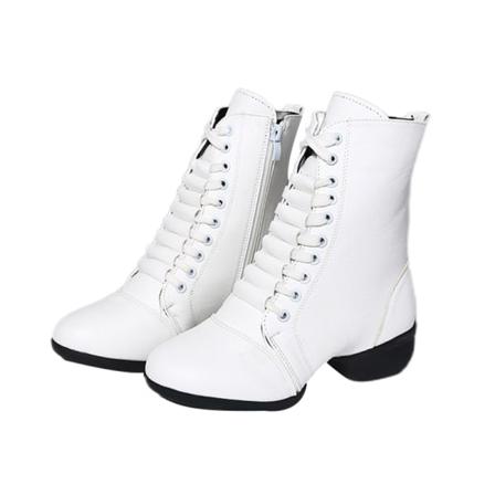 Kvinnors Spetsiga Tå Jazz Dance Boot Zip Up Mid Calf Läder Flats