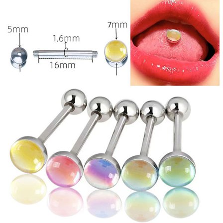 Femdelad Tungpiercing i Rostfritt Stål med Kattöga Aurora