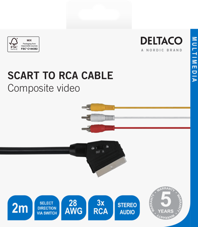 Deltaco SCART for Composite video, with switch, 2m, black