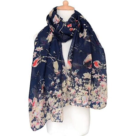 Sjal för kvinnor, lättviktsblommig fågeltryck i bomull