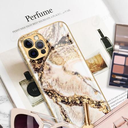 Iphone 13 Pro Max Lyx Glas Skal Guld Barock Elegant Rokoko Marmo Guld One Size