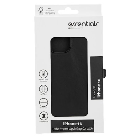 iPhone 16 Leather Mag back cover, TPU frame, magnet, black