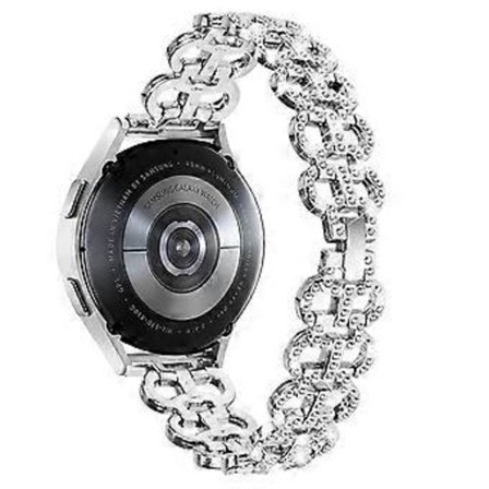 Kompatibel för Samsung Galaxy Watch6 40 / 44mm Metall Klockarmband 20mm Lätt Lyxigt Armband med Strass (Silver)