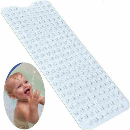 Halkskyddad säkerhetsbadmatta, extra lång halkfri badkarsmatta, antibakteriell mögelskyddad duschmatta, extra lång, perfekt för barn