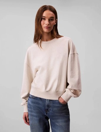 Calvin Klein A- Logo Emb French Terry Crewnec - Cream - S