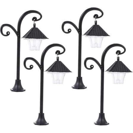 4 stk. mini LED nattlamper, miniatyr landskapsbase gatelys, simulerte gatelampemodeller for skrivebordsdekorasjon.