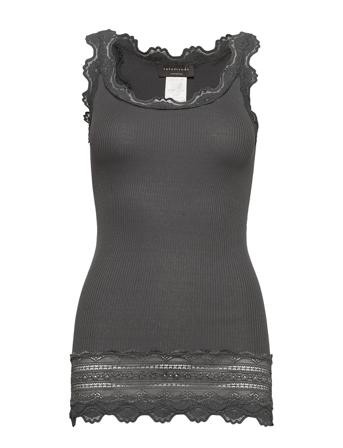 Silk Top W/ Lace T-shirts & Tops Sleeveless Grå Rosemunde*Betinget Tilbud