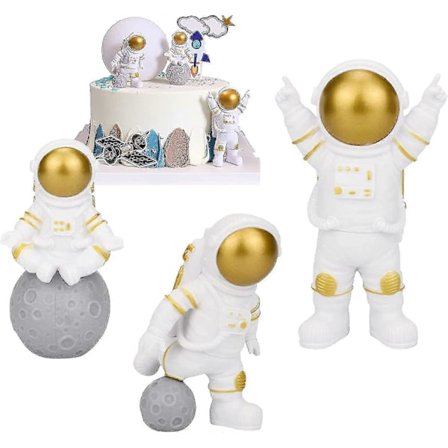 [3 st] Astronaut Figurer Tårtdekoration (gyllene)