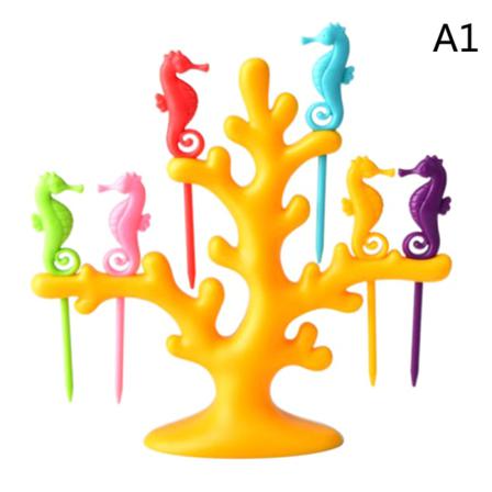 6st Mini Kids Hippocampus Fruktgaffel Tecknad Snack Cake Desser