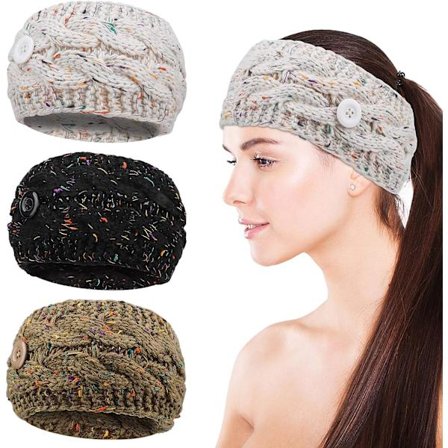 3-delt strikket pandebånd, moderigtigt farvet prik hårbånd, tykt strikket hårbånd som vintervarmer