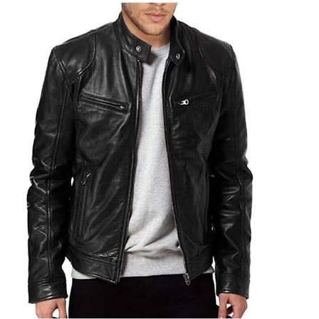 Miesten Slim Fit -nahkatakki pystykauluksella