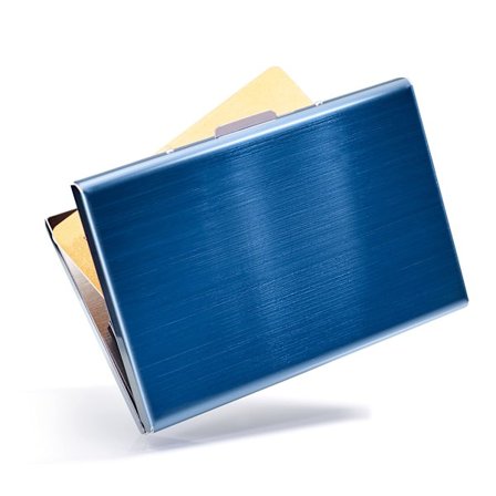 Kortfutteral, kredittkortfutteral for kvinner og menn laget av børstet rustfritt stål - visittkortfutteral 10 rom - blå