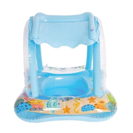 Baby Badring Uppblåsbar Pool Badring Med UPF 50+ Solskydd För Barn 3-36 Månader Kul I Vattnet Blu