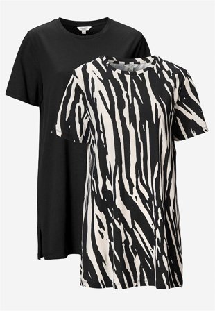 Cellbes of Sweden - Jerseytunika i økologisk bomuld 2-pack i beige / mønstret + sort til damer i størrelse 34/36