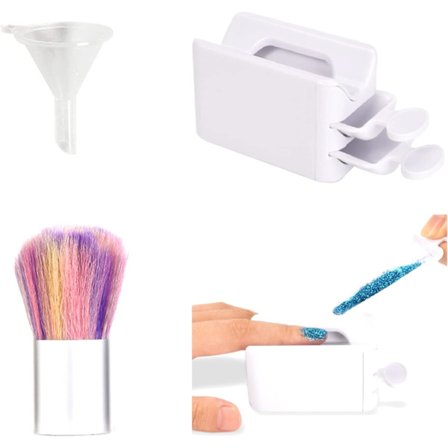 Negle Dyppe Pulver Fransk Neglebeholder og Børster Bærbar Dyppe Pulver Genbrugsbakke Dyppe til Neglekunst Manicure og Makeup Værktøjer