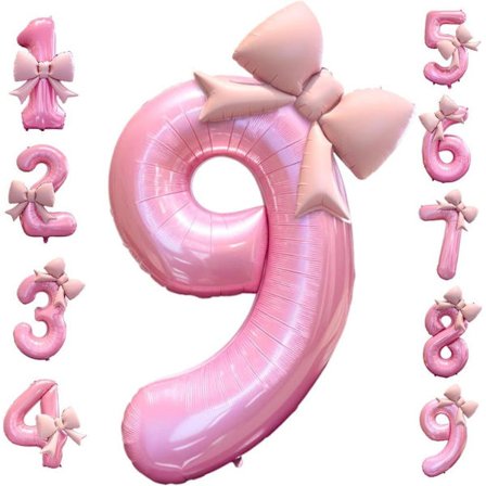 40 tommer 0–9 tallballong rosa med sløyfe, stor folieballong til bursdagsdekorasjon