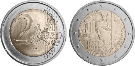 Østrig 2018 - 100-året for Republikken Østrig - 2 euro mønt