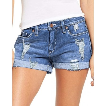 Naisten revityt denimfarkkushortsit joustavat taitetulla helmalla --- Vaaleansininen koko Xxl