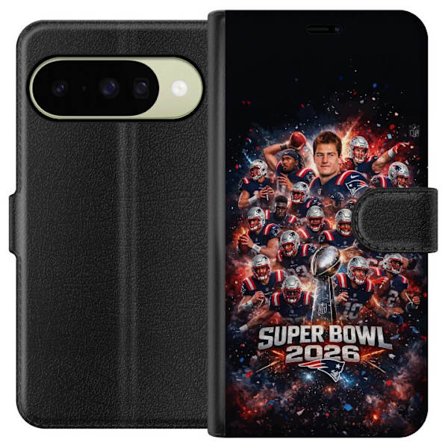 Kompatibelt Lommeboketui til Google Pixel 10 Super Bowl 2026 plakat med New England Patriots og NFL-trofe i eksplosiv sportsdesign